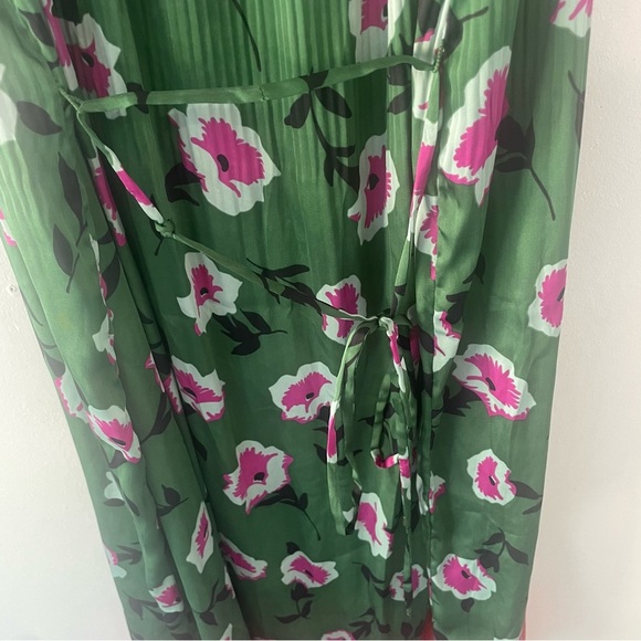 Anthropologie Mireille Green Pink Floral Print Pleated Midi Dress 37385 - Picture 5 of 11